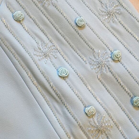 Moshita Couture 2PC Baby Blue Beaded Jacket and Skirt Embellished Jacket Insert - Picture 8 of 15